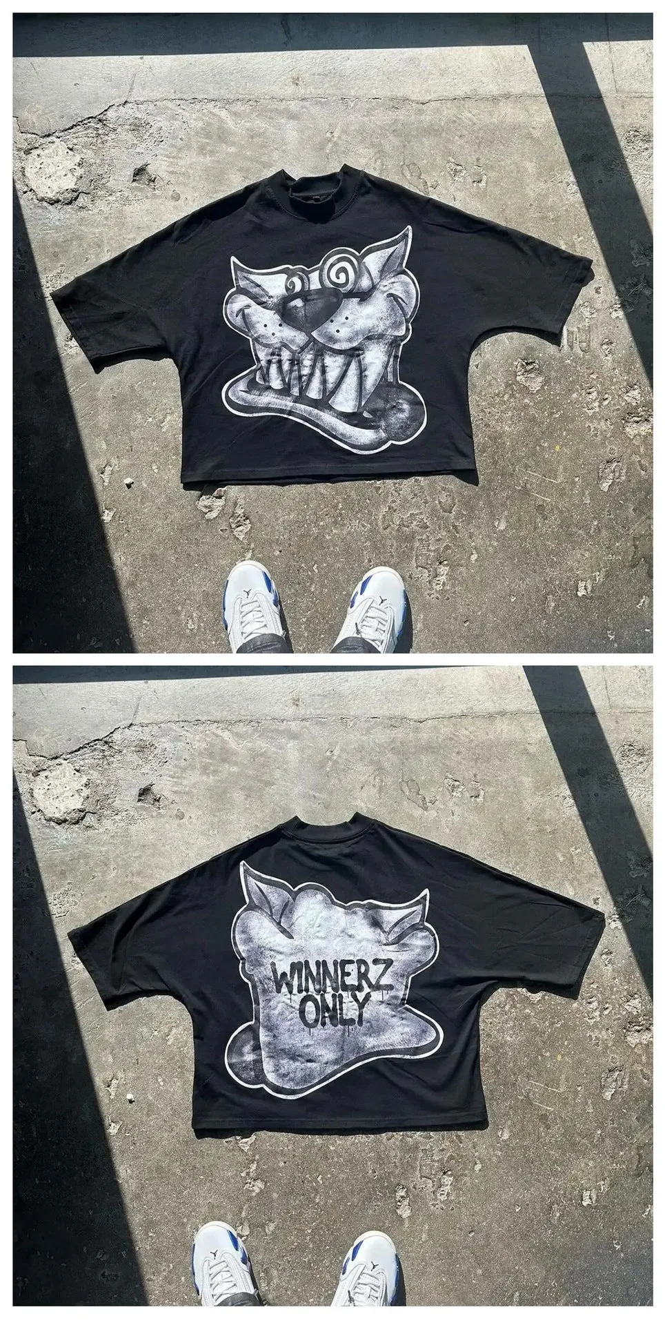 Znbbw Dress Y2k Long Cartoon Pattern T-Shirt Hip-Hop Harajuku Fashion Men's Casual Round Collar Gothic Short Sleeves