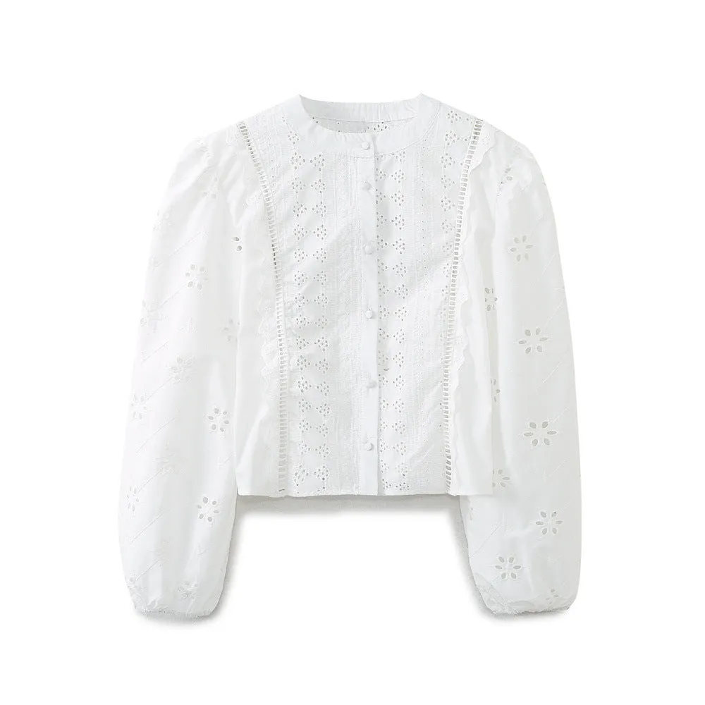 Znbbw Spring New Women's Fashion Leisure Hollow Embroidered Shirt 8741047