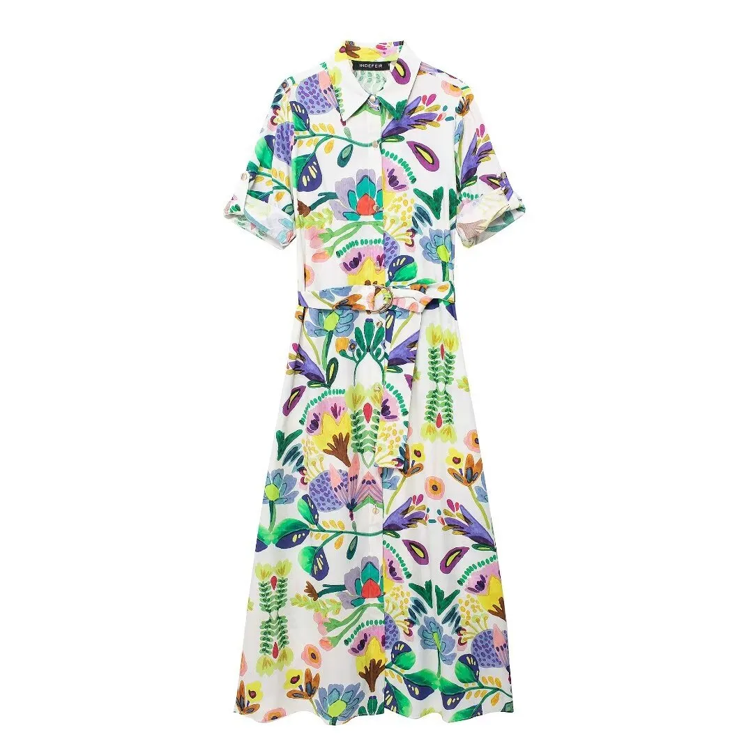 Znbbw Spring Flower Printed Poplin Shirt Dress 0387064