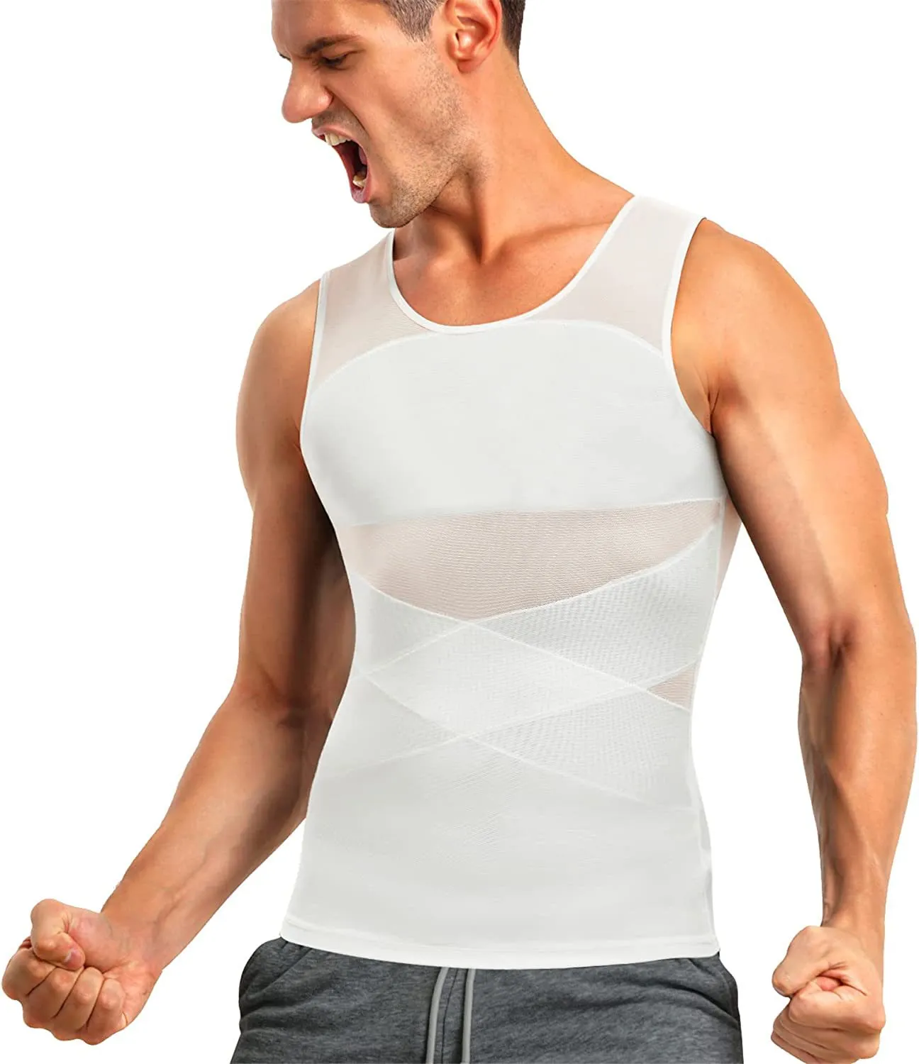 Znbbw Men's Plastic Body Clothes Net Gauze Breathable, Abdomen, Belly, Chest, Back, Tight Fitness Training Vest