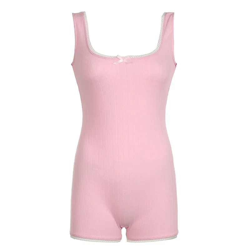 Pure Desire Girl Style Pink Home Jumpsuit Sexy Hot Girls U-Collar Low-Cut Slim Blouse Summer New Style