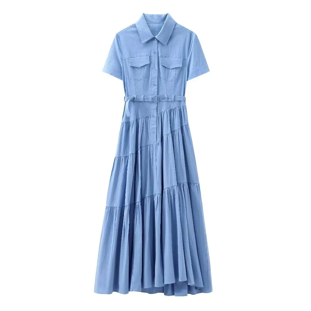 Znbbw New Spring Style Spliced Dress With Belt Shirt 2240371