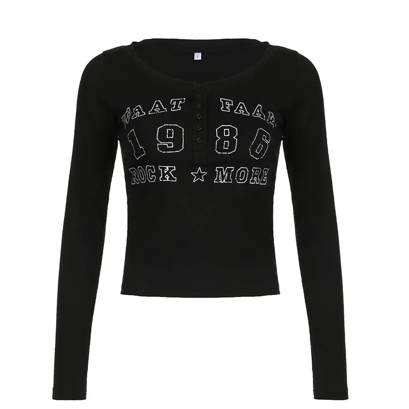 Characteristic Breasted Splicing Digital Printing Slim Long-Sleeved Casual T-Shirt Spring / Summer 2024 Style