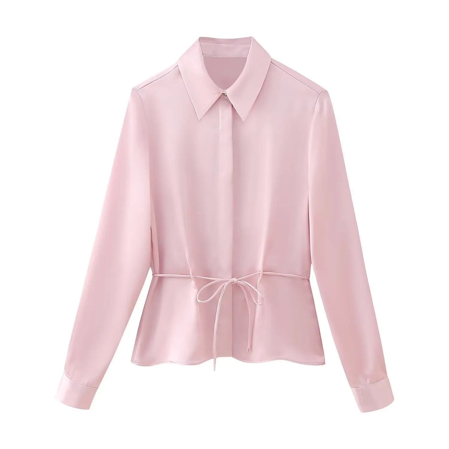 Znbbw Spring Style Silk Satin Shirt With Trimmed Waist 2824305