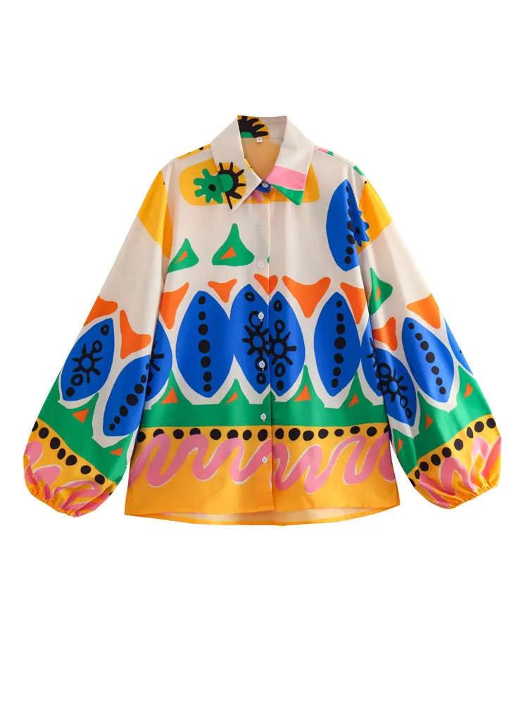 Znbbw Summer Style Fluffy Sleeve Printed Shirt Printed Home Pants Printed Shorts Set