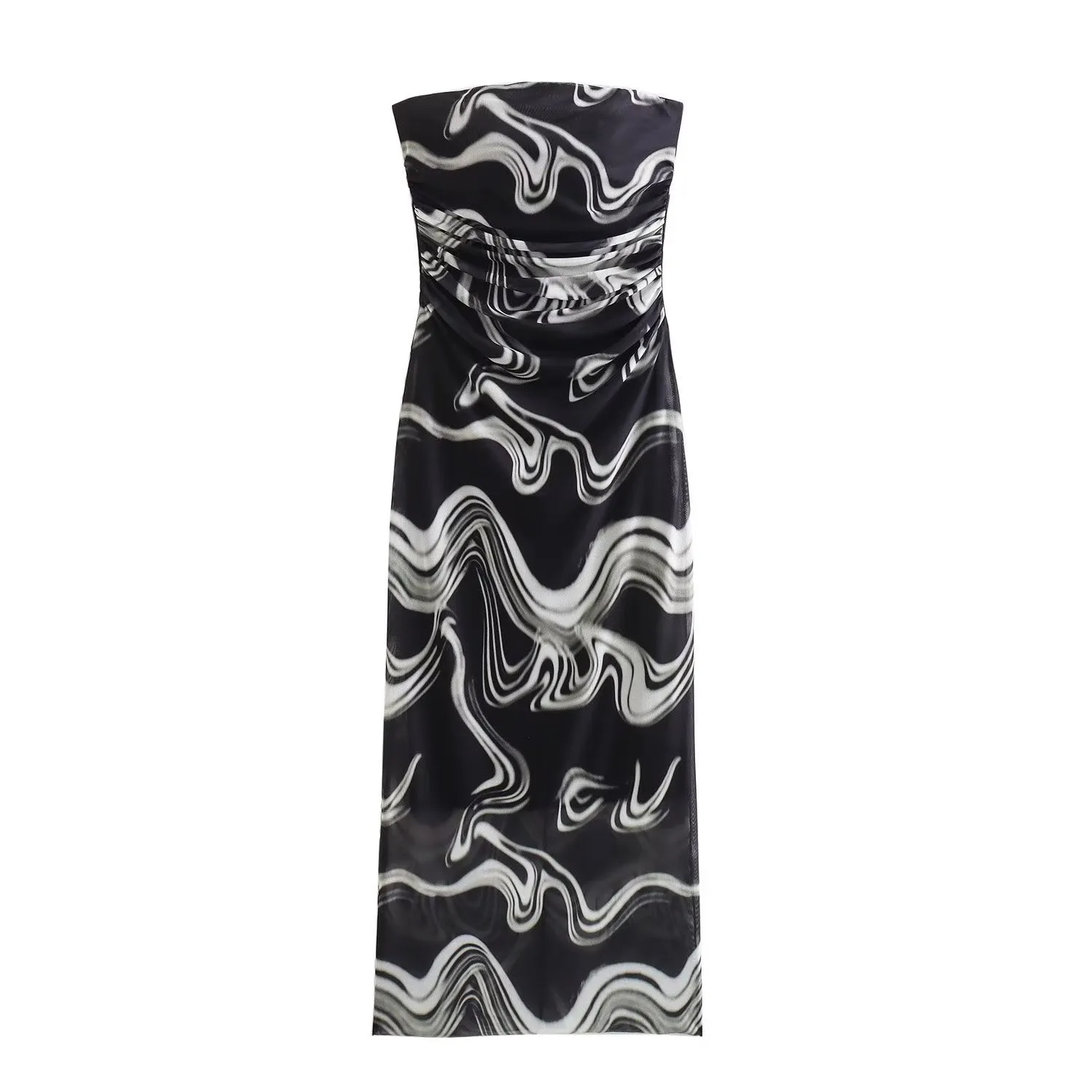 Znbbw New Printed Silk Mesh Wrinkle Slim Breast Dress 5039373