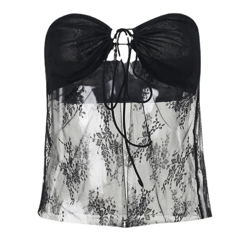 Znbbw Knitted Wipe Chest Perspective Cardigan Blouse 2024 Spring New Fashionable Sexy Spicy Girls Short Vest