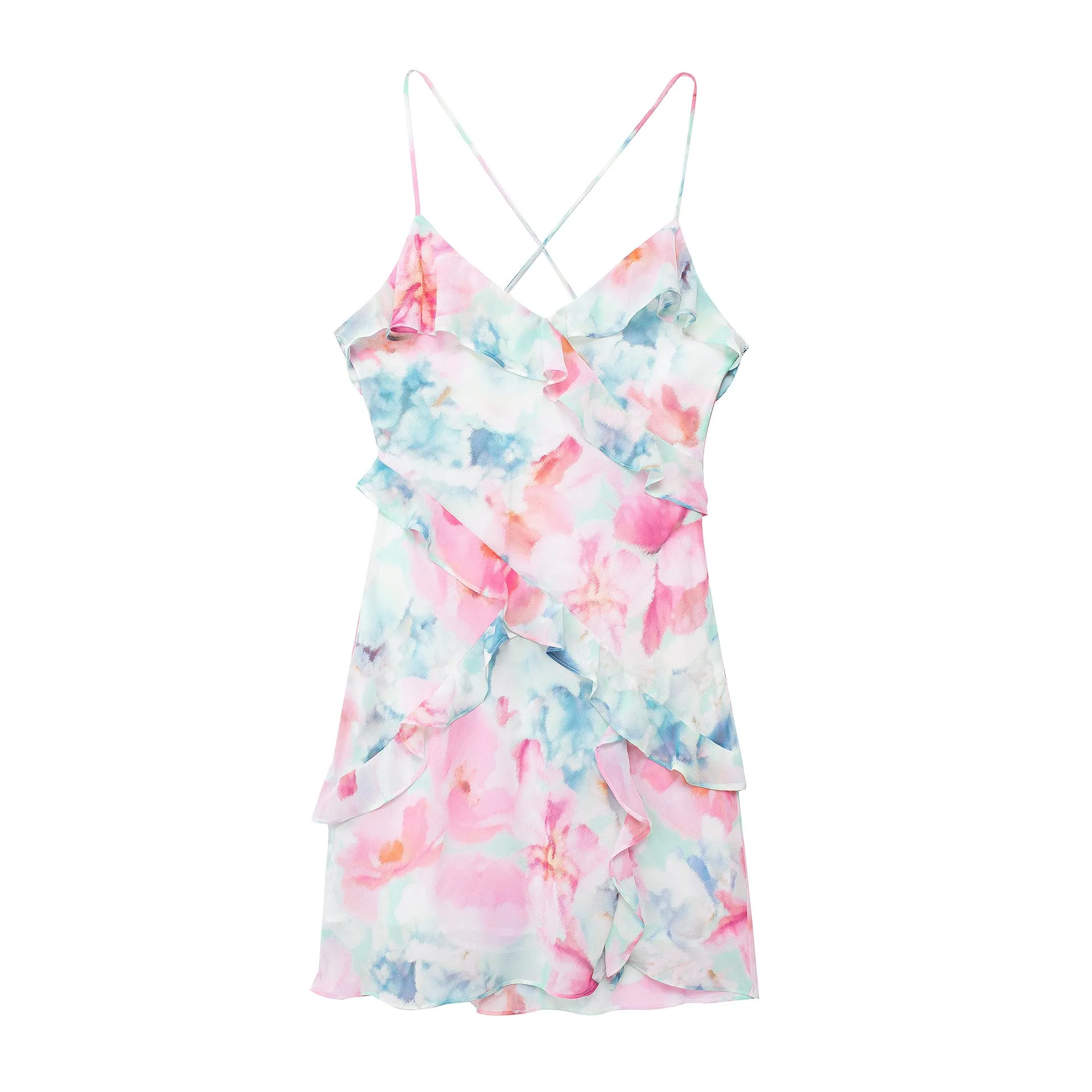 Znbbw Spring Laminated Decorative Print Mini Suspender Dress 3343758