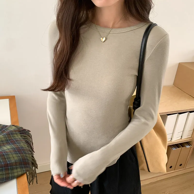 Znbbw Round-Necked Long-Sleeved T-Shirt Women's New Autumn Design Feel Small, Slim And Slim, With A Blouse Inside The Shoulder.