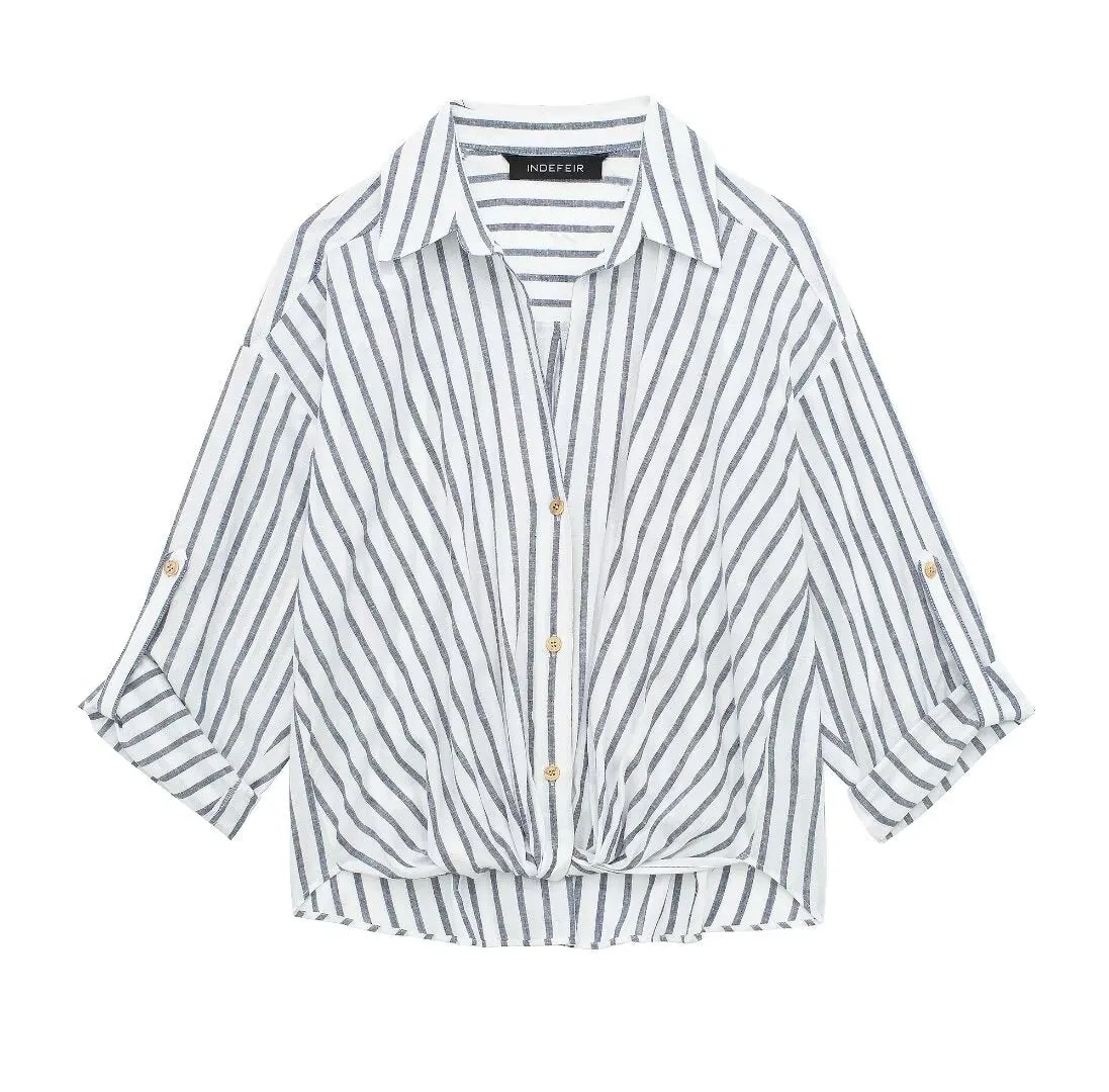 Znbbw Spring Blended Striped Loose Casual Shirt 3035787