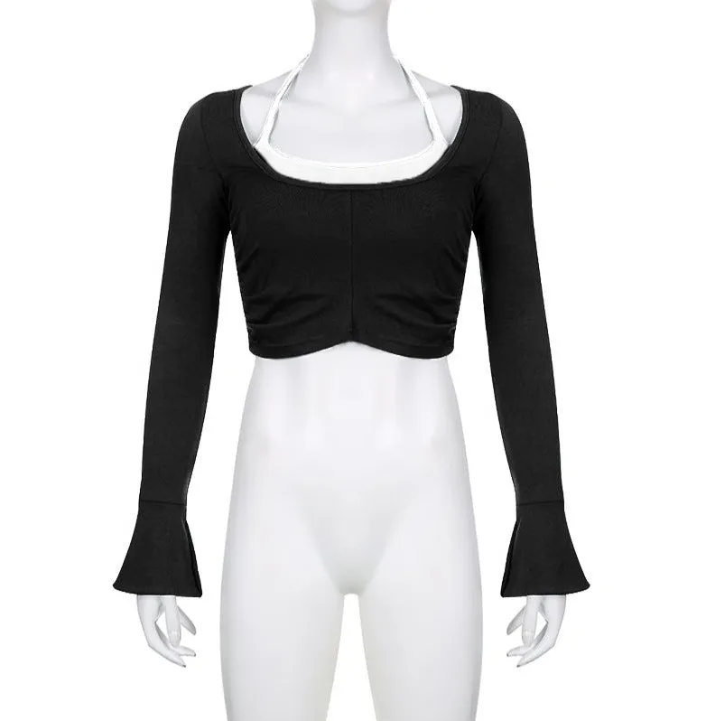 Fashionable Split Horn Sleeve Pull-Rope Blouse Two-Piece Set Of New Spicy Girls In Spring And Summer 2024 Slim And Slim Suit