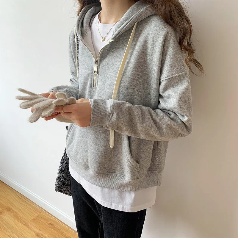 Short Style Gray Hooded Hoodie In Autumn And Winter 2025