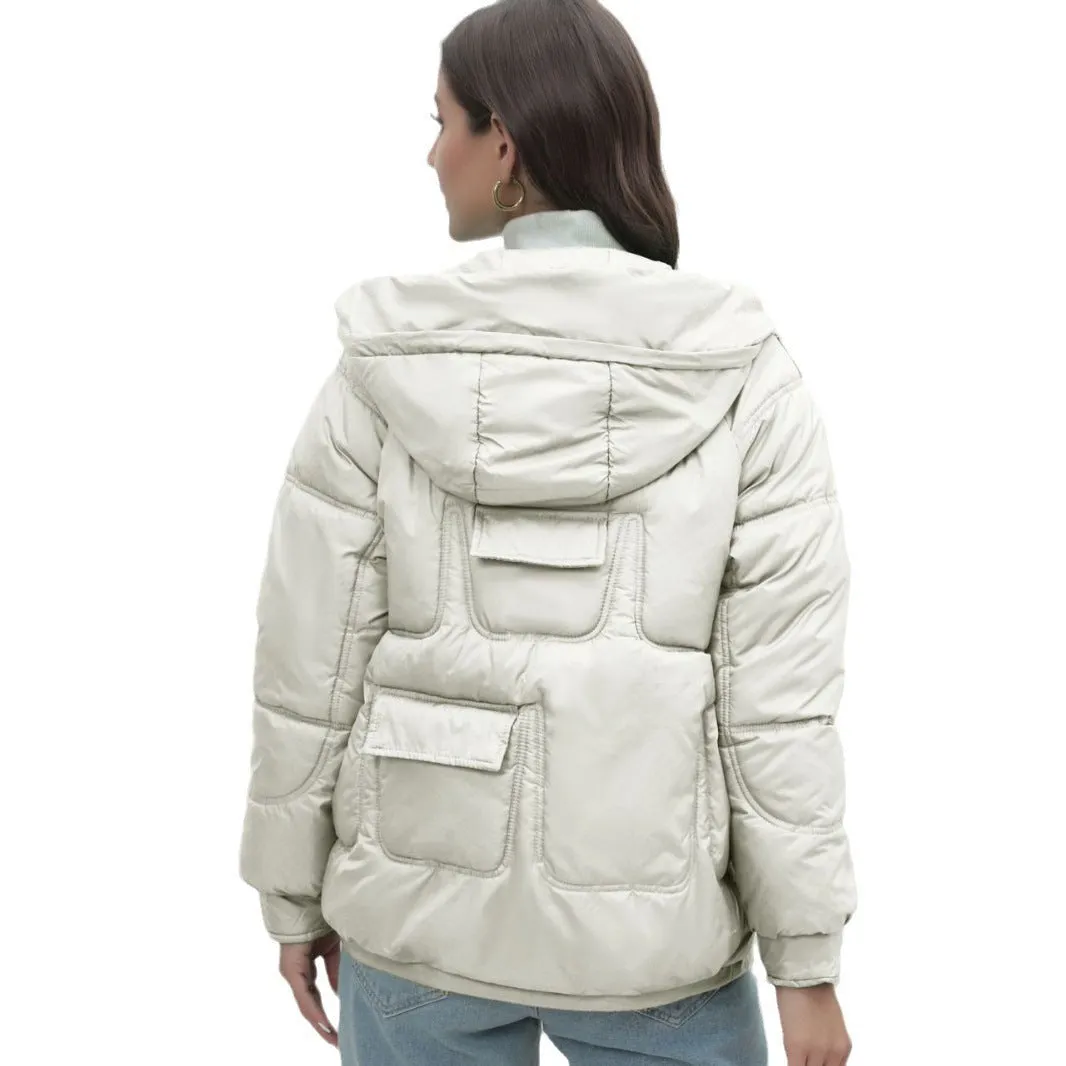 Znbbw Station Down Cotton-Padded Jacket 2024 New Women's Winter Thickened Cotton-Padded Jacket Popular Style Bright Color Vertical Collar Cotton-Padded Jacket