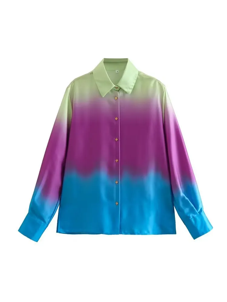 Znbbw Spring Tie-Dye Printed Fashion Leisure Long-Sleeved Shirt
