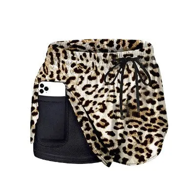 Znbbw Leisure Pocket Sports Shorts Fake Two Pieces Of Rope Double-Layer Fitness Training Shorts Girls