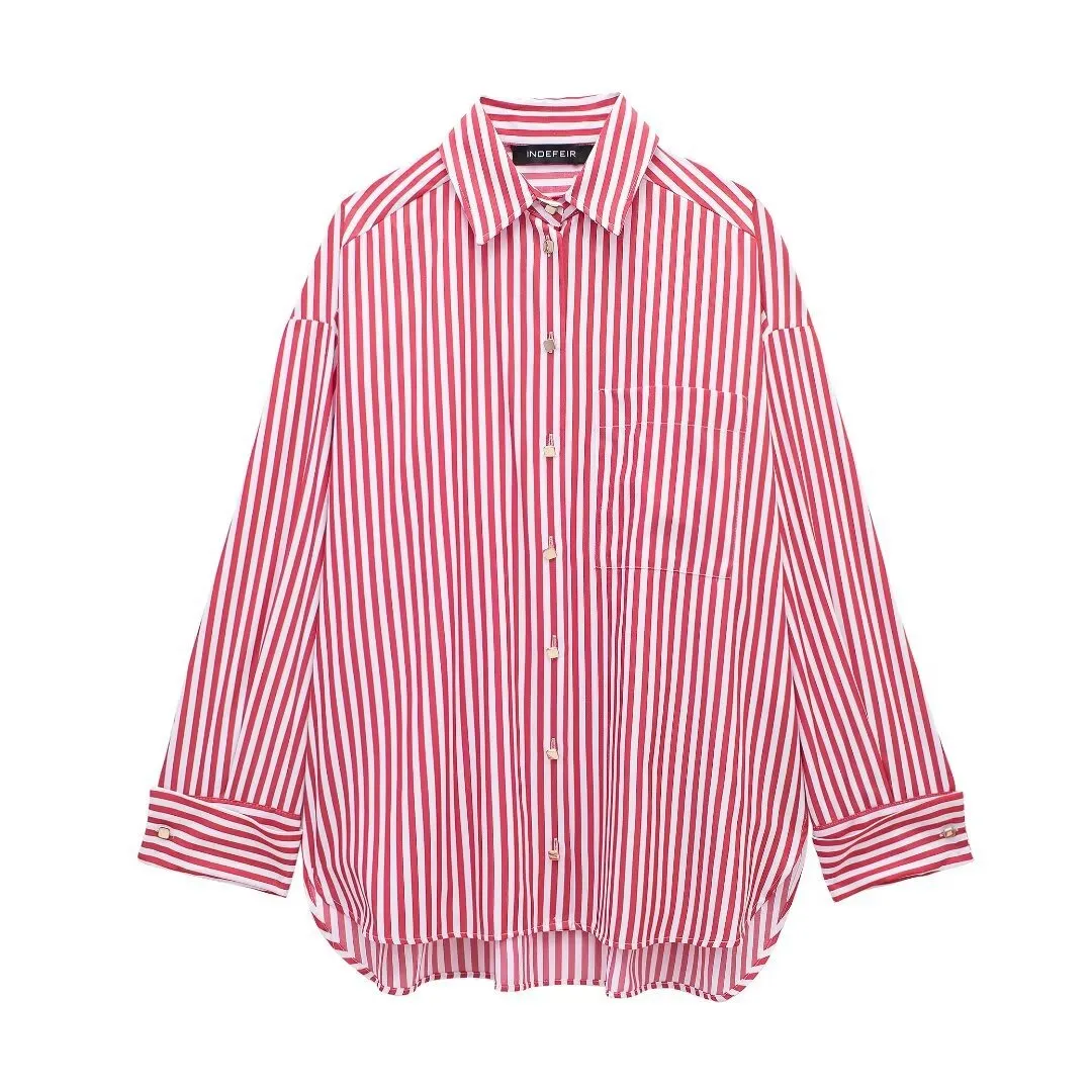 Znbbw Spring Style Flanged Cuff Striped Loose Shirt 2731533