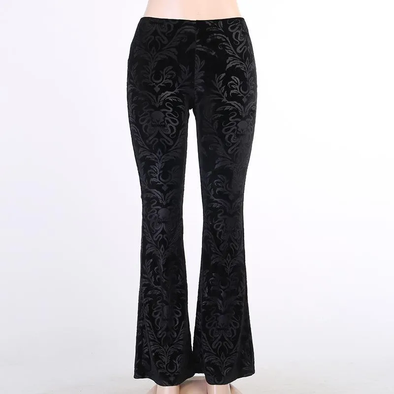 Znbbw Dark Retro Spring Black Bell-Bottomed Women's Wear Spring Suede Embossed Leisure Trousers