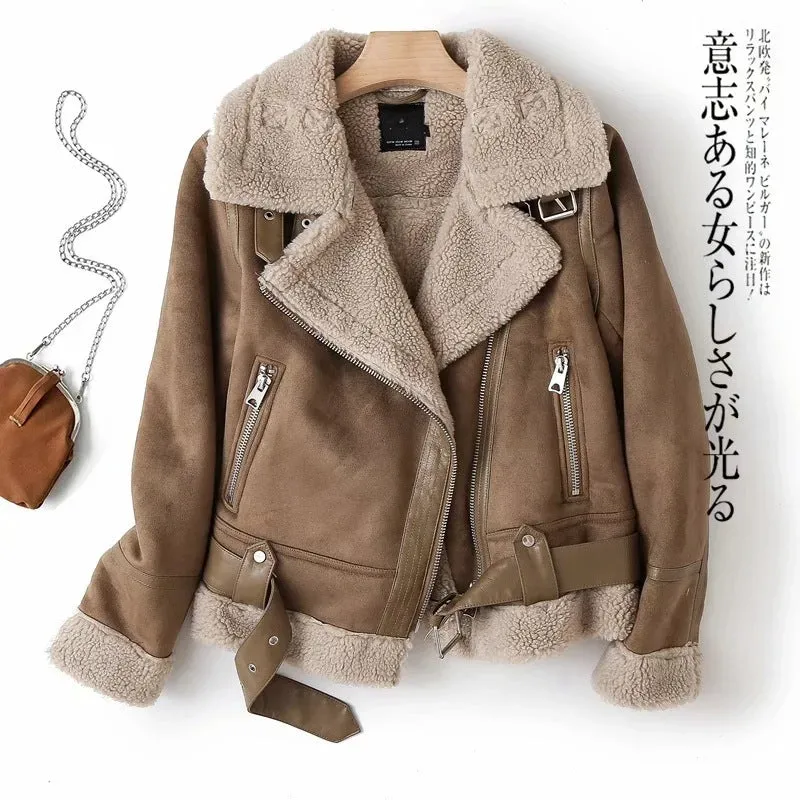 Znbbw And Winter New Suede Suede Thickened Fur Integrated Suit Collar Belt Jacket Jacket