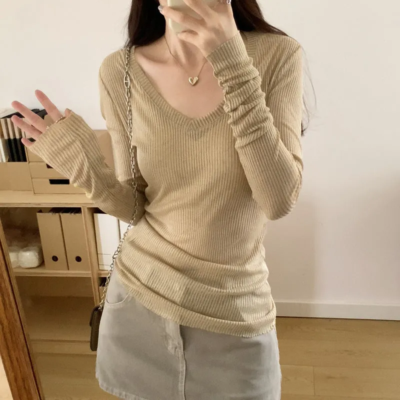 Znbbw Micro-Transparent Long-Sleeved Sweater Women's Early Autumn New Design Sense Of Slim And Thin Bottomed Blouse