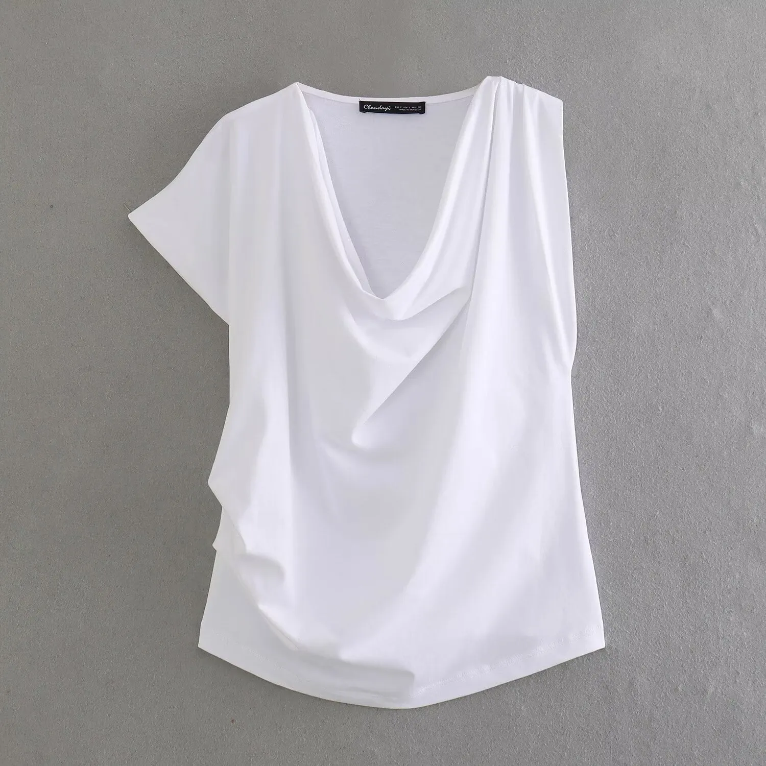 Znbbw Spring Pleated Asymmetrical Cotton T-Shirt 0254338