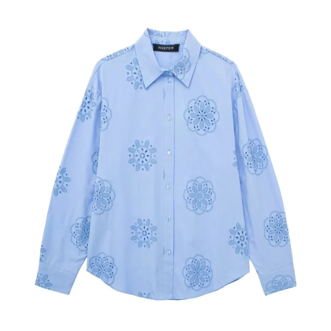 Znbbw Spring Style Glue Embroidery Decorated Loose Poplin Shirt 2492056