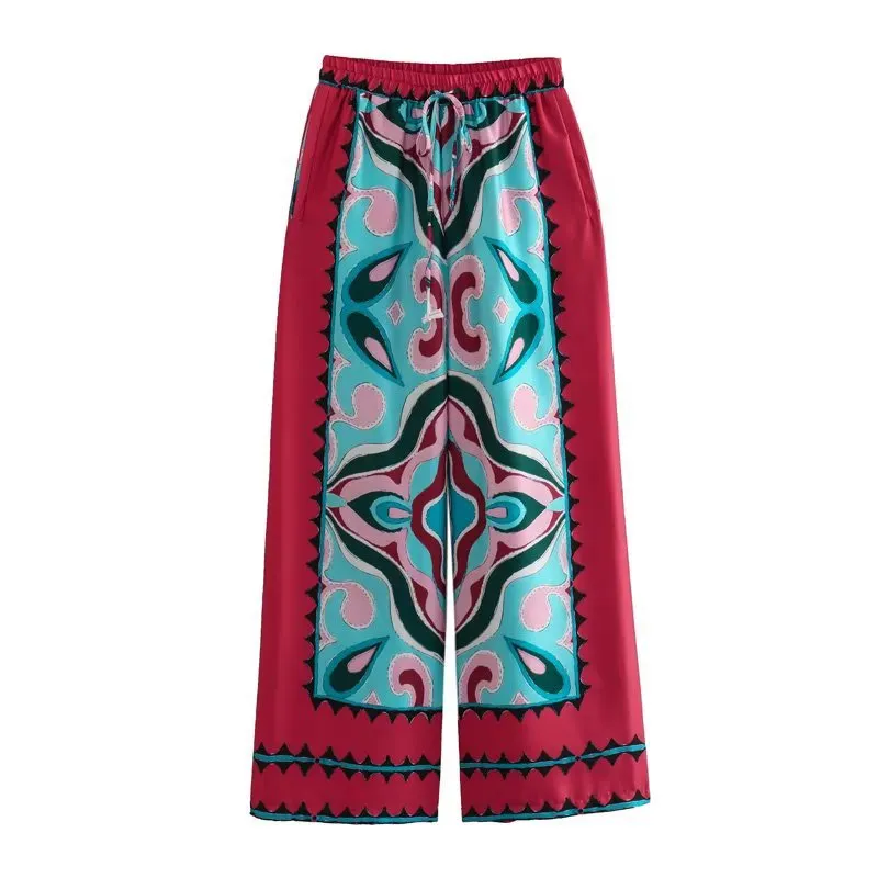 Znbbw Summer Halter Scarf Blouse Printed Vertical Trousers Set