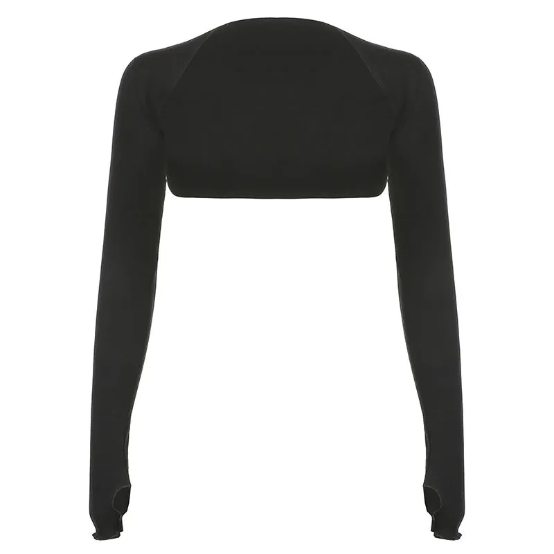 2025 New Summer Fashion Women's Wear Ultra-Short Solid Color Slim Long-Sleeved Sunscreen Jacket