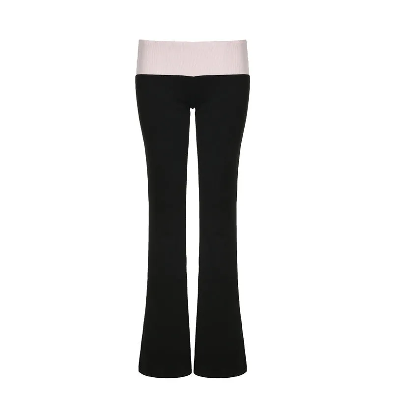 Spicy Girls Color Waist Low Waist Leisure Micro-Pants 2024 Slim To Show Thin Hot Girls Sports Knitted Trousers