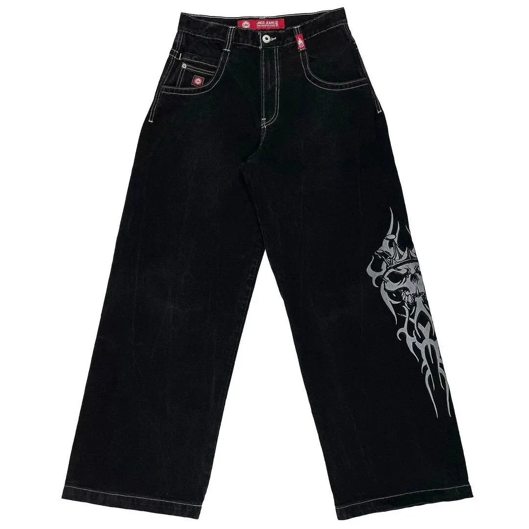 Znbbw JNCO Printed Baggy Jeans For Men's 2K Casual Wide-Legged Jeans