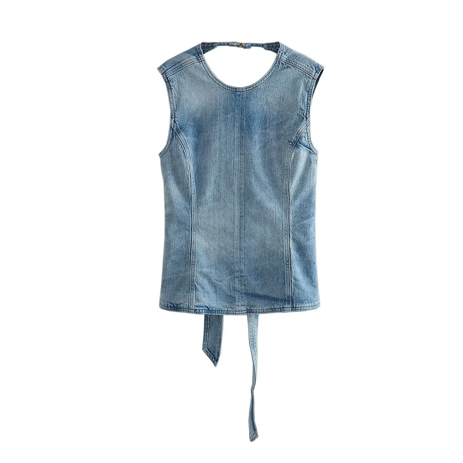 Znbbw Summer Bowtie Jeans Sleeveless Blouse 6186049