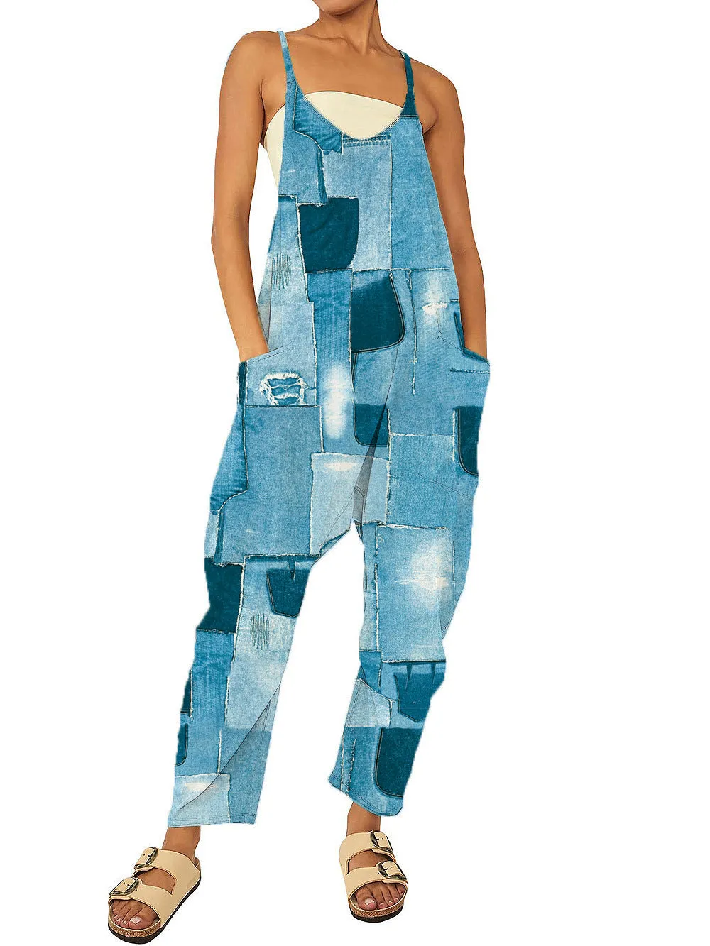 Znbbw Summer New Fashion Leisure Loose Printed Jumpsuit