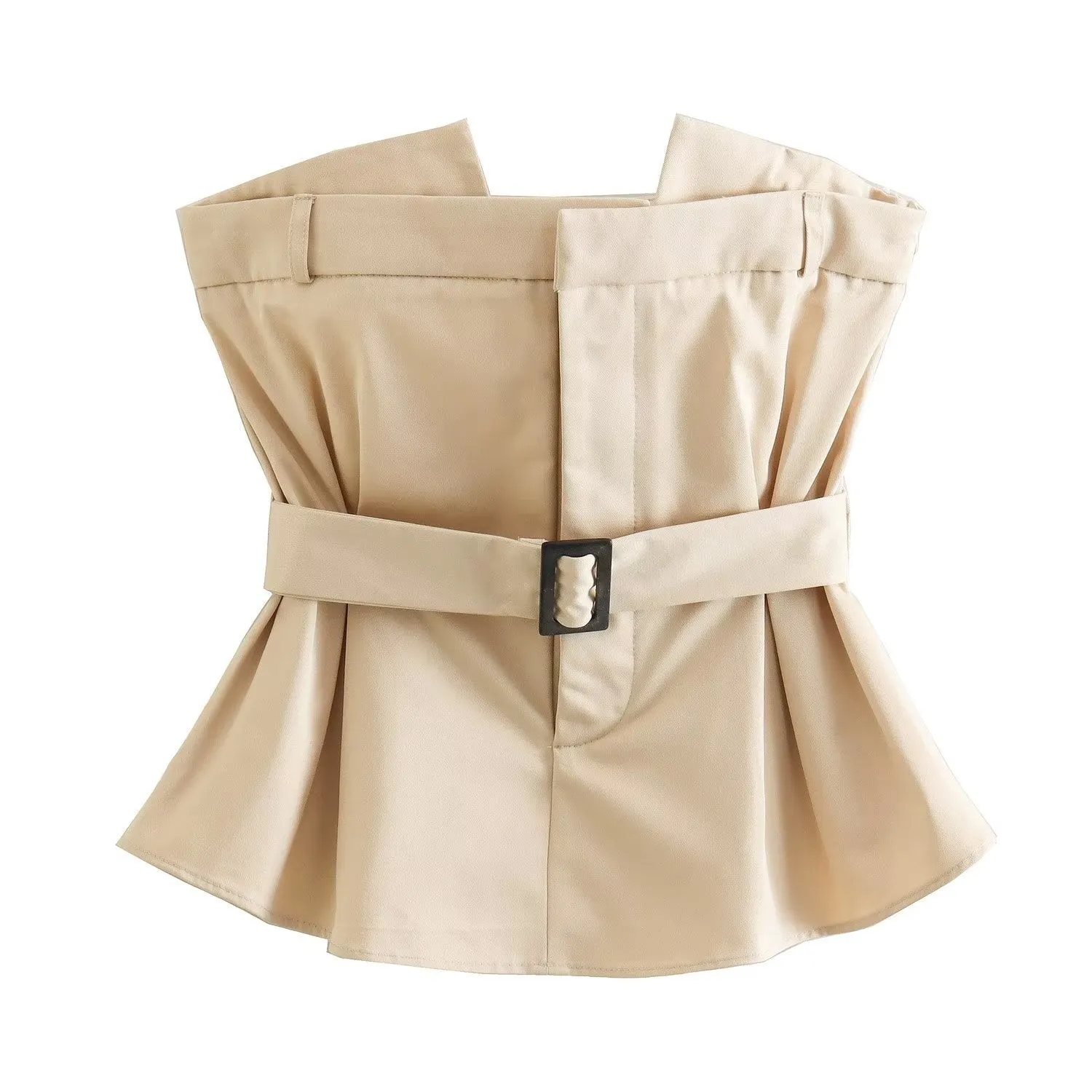 Znbbw Spring Style Belt Shoulder-Length Blouse With Belt Double-Breasted Skirt Suit