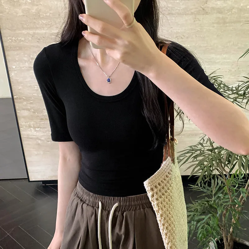 White Thin Half-Sleeved T-Shirt Women's Summer 2024 New Fashion Style Design Minority Lazy And Relaxed Jacket