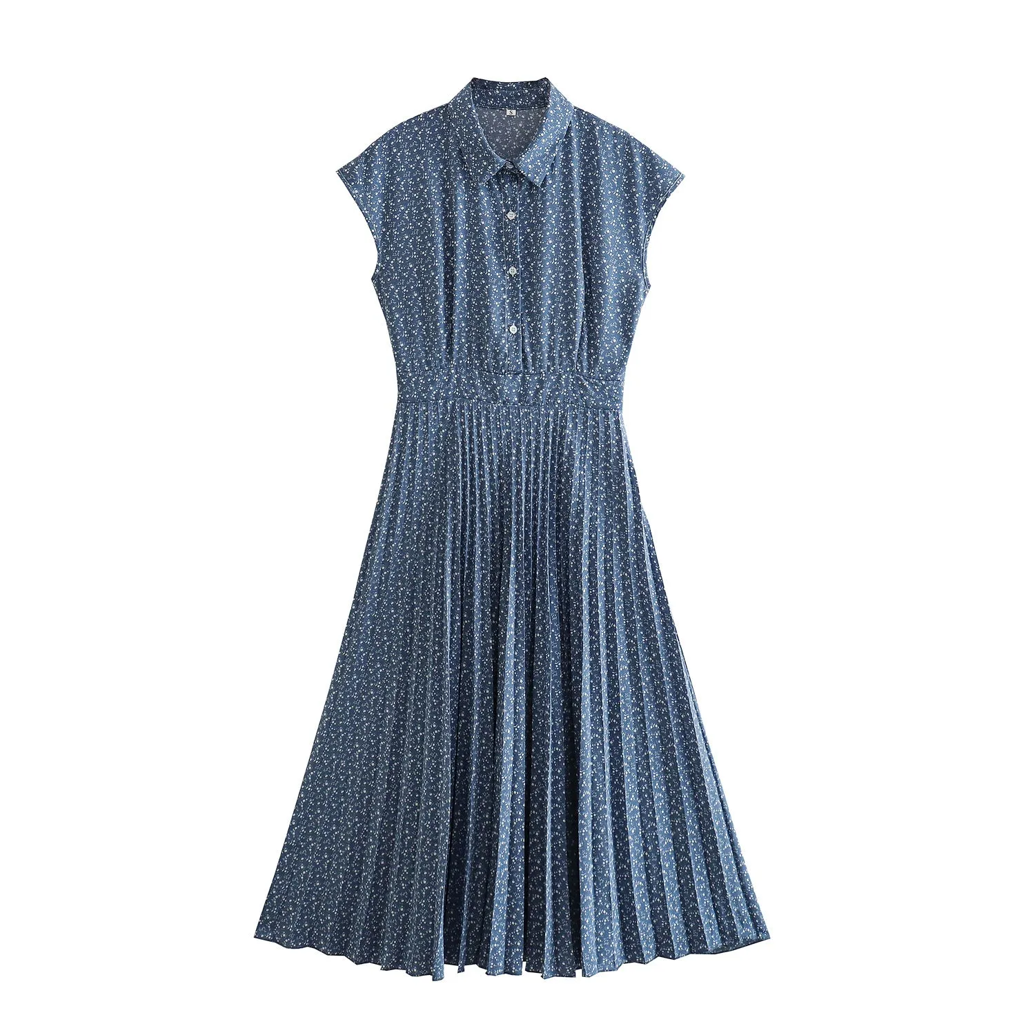 Znbbw New Spring Watermark Orchid Waist Sleeveless Dress With Pleats