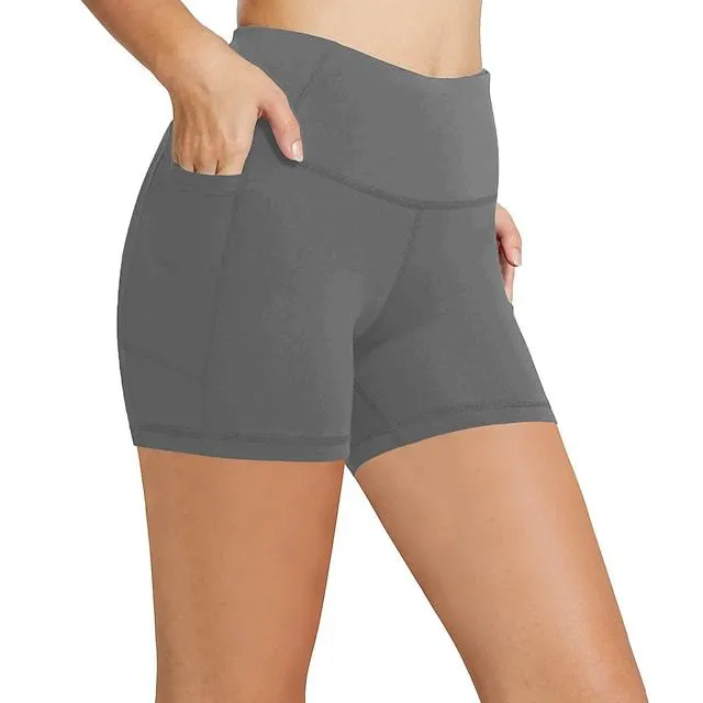 Znbbw Yoga Pants Pocket High Waist Elasticity Pure Color Breathable Exercise Running Training Fitness Shorts