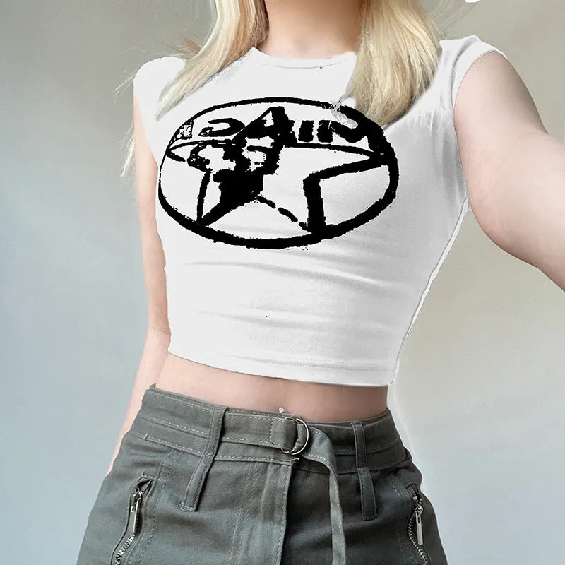 2024 Spring / Summer Women's Fashion Street Trend Hot Girl Star Printed Short-Sleeved Slim T-Shirt