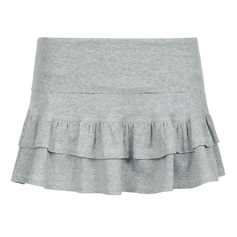 Sexy Flanging Low-Waisted Small Letter Embroidery Lotus Leaf Edge Half Skirt Sweet Spicy Girl Sports Cake Skirt Girl