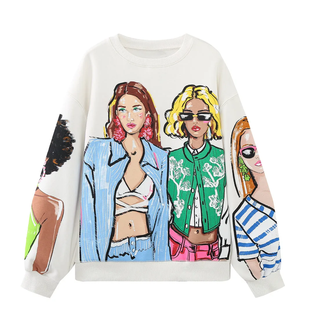 Znbbw New Girls' Printed Loose-Fitting Hoodie 1131815