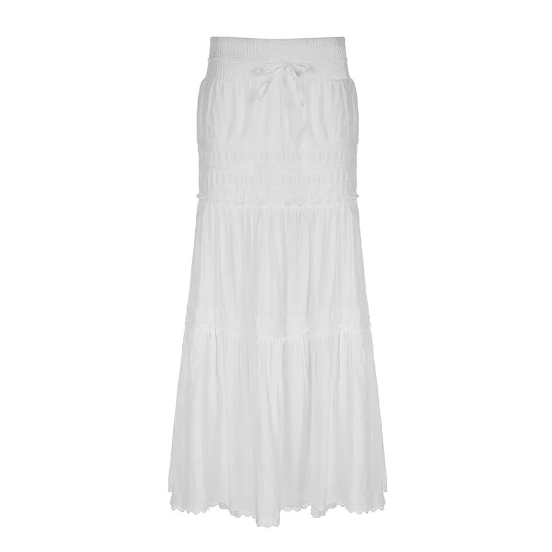 Lace Stitching All Kinds Of Thin Rope Tie White Skirt 2025 Temperament Simple Half Skirt In Early Autumn