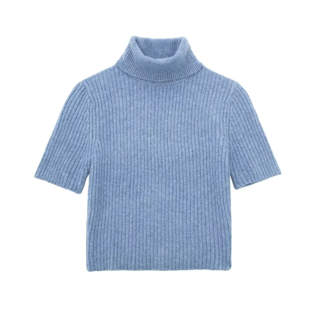 Znbbw New Short-Sleeved High-Necked Jumper Slim Short-Style Knitted Sweater 2142206