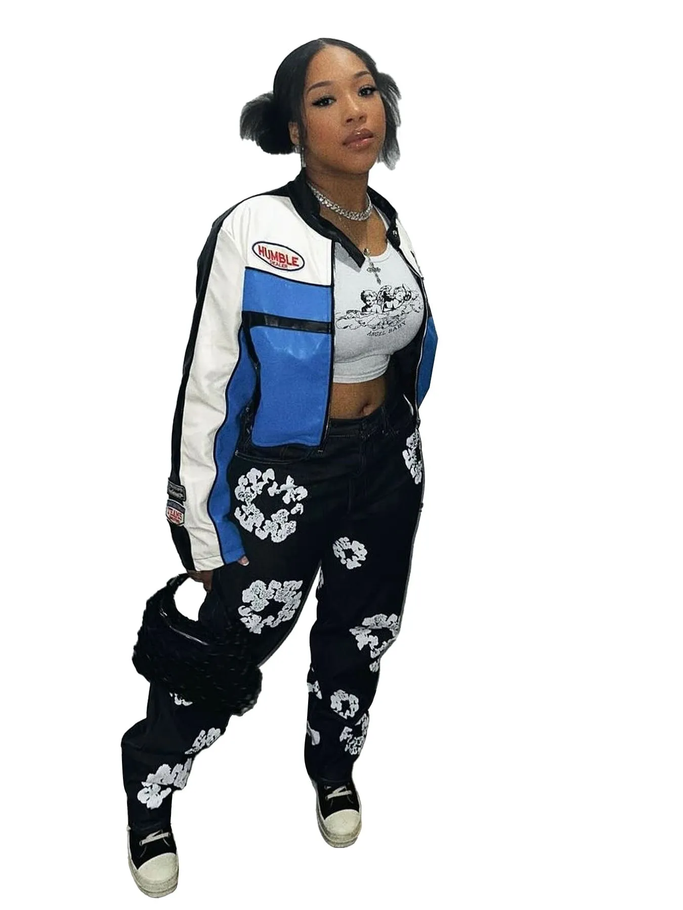 Znbbw Printing Trend High Street Wash Straight Tube Jeans Couples Loose Casual Jeans