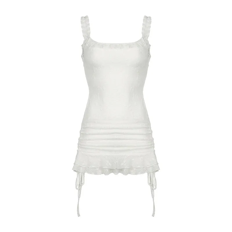 Fashionable Temperament Stacked Square Collar Agaric Edge Suspender Skirt Slim Waist Pure Desire Spicy Girl Hip Dress