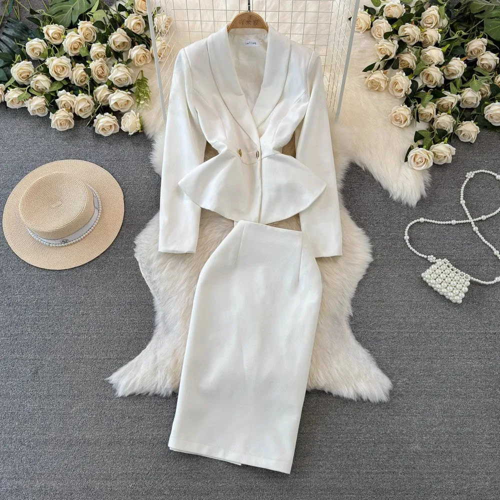 Znbbw Suit Female Korean Version Socialite Temperament OL Professional Suit Jacket Two-Piece Set Of High Waist Hip Half Skirt