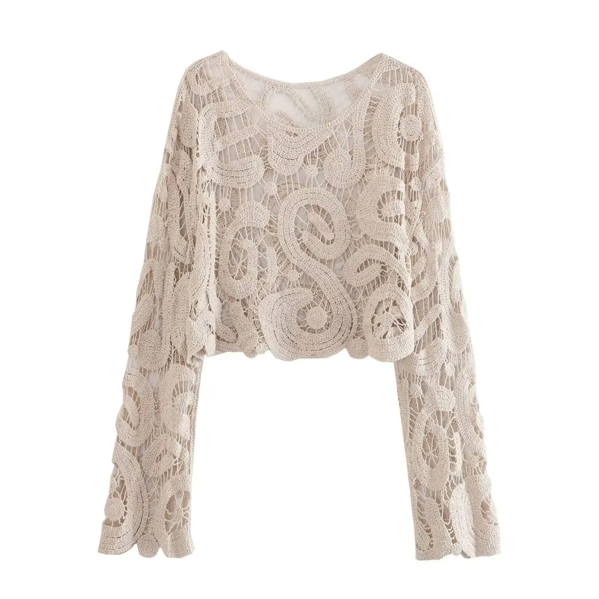 Znbbw New Two-Color Crochet Short Knitted Blouse In Summer