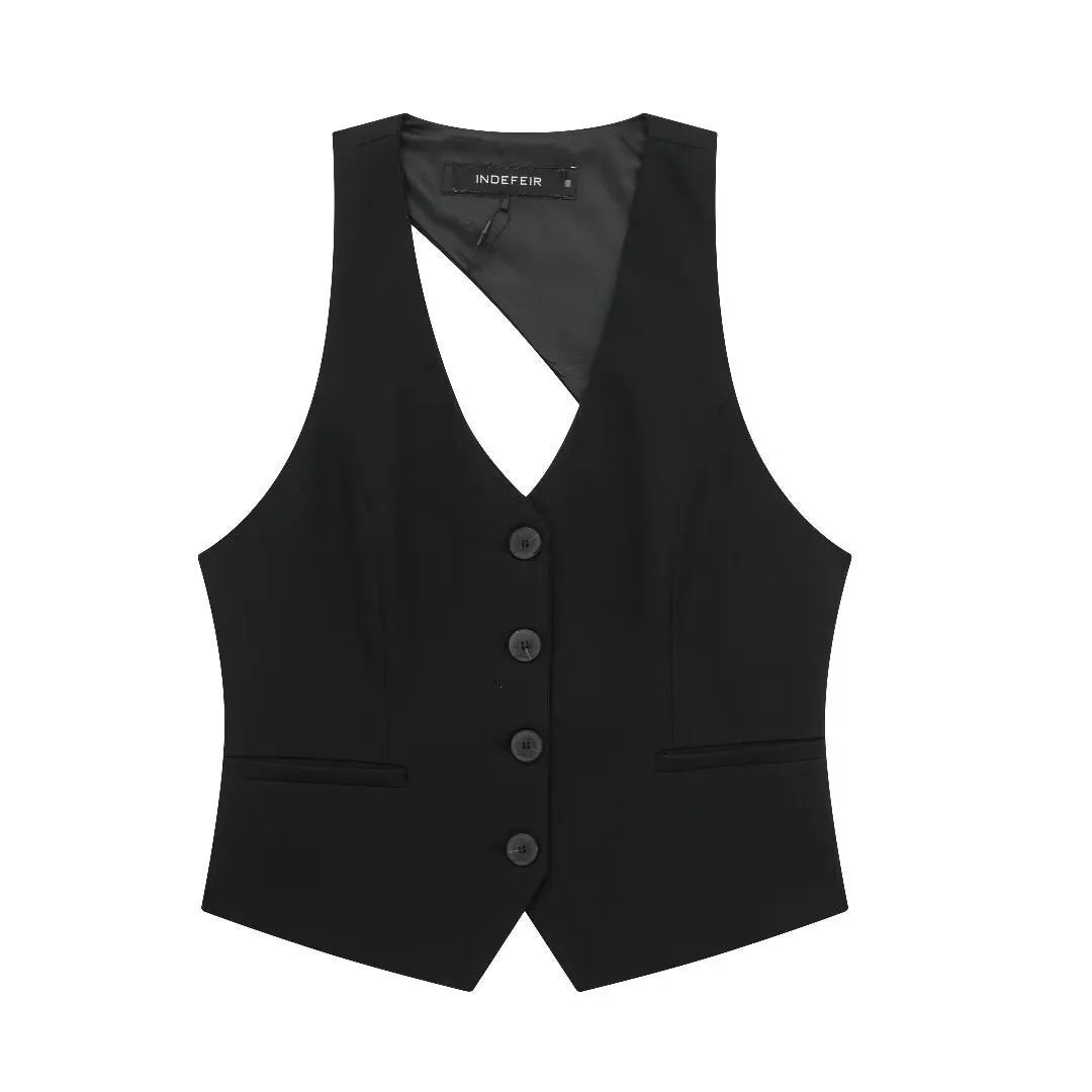 Znbbw Spring Style Back Hollowed-Out Cut Buckle Vest 1608123