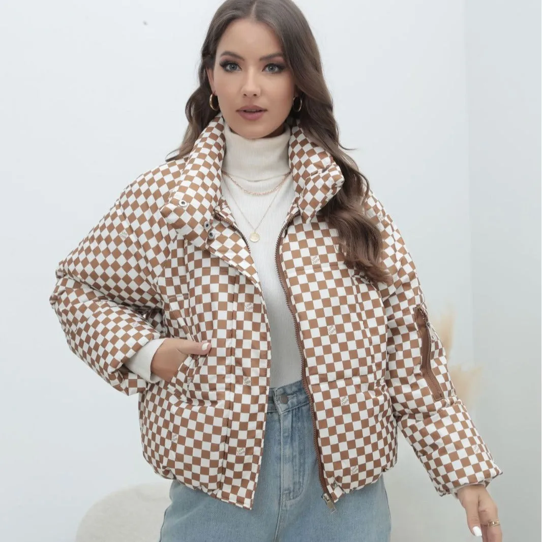 Znbbw Plaid Women's Coat Bread Jacket Warm Down Cotton-Padded Jacket Women's Cotton-Padded Jacket