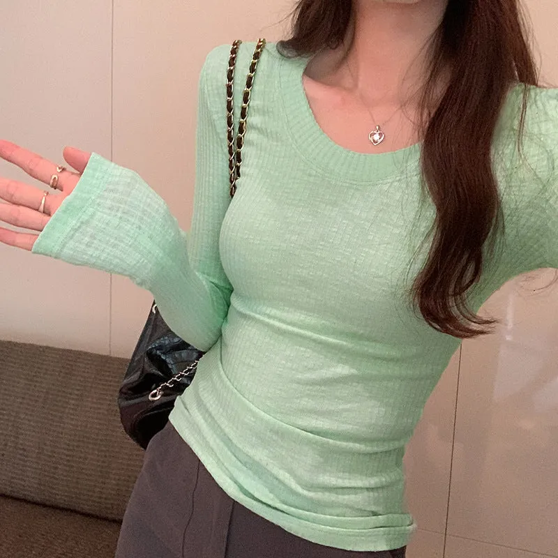 Znbbw Sweater With Round Neck And Long Sleeves, A New Bottomed Shirt For Women In Autumn, Slim And Slim, Underwear