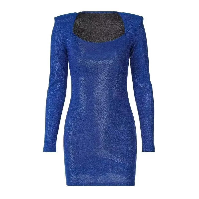 Znbbw And Winter Dress Elegant Temperament Commuter Dress Slim Long Sleeves Hip High Waist Tight Blue Skirt