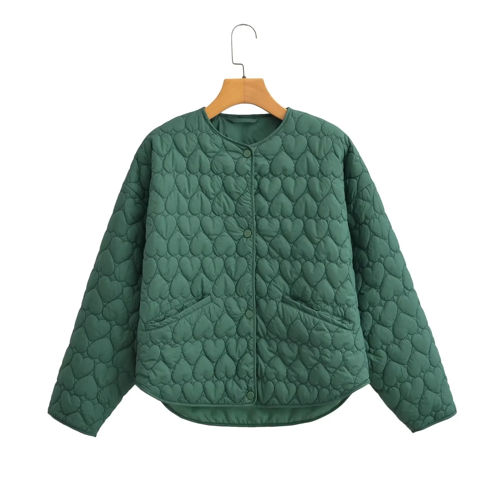 Znbbw Heart-Shaped Quilted Round-Collar Pure Color Cotton Coat In Spring