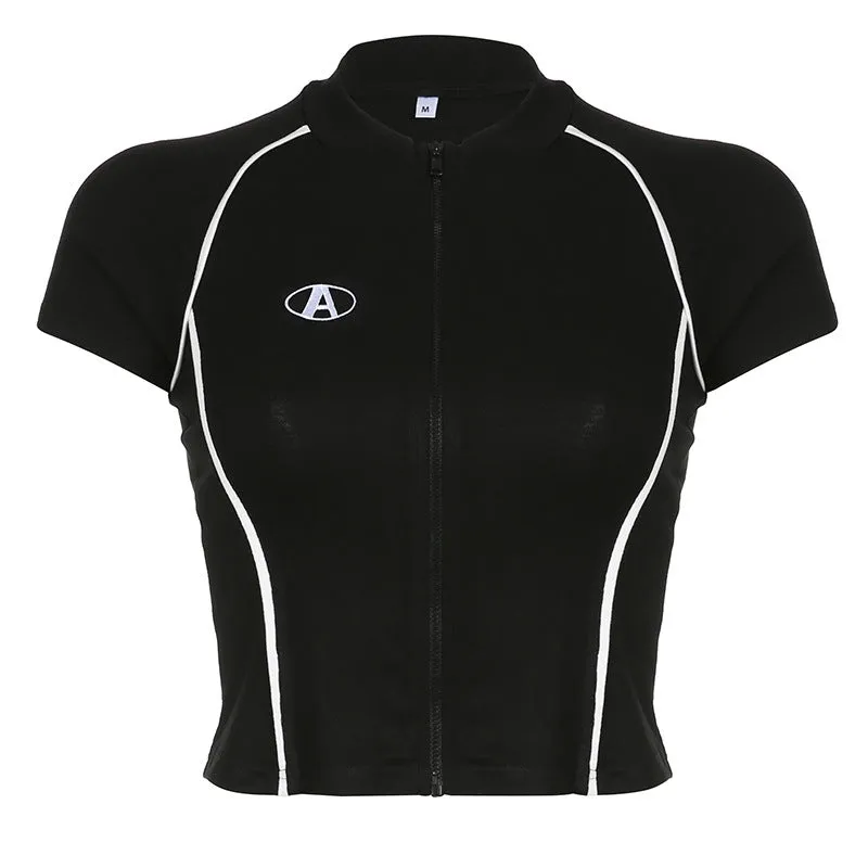 2024 Summer New Style Street Ins Fashion Trend Spice Girl Skinny Locomotive Style Embroidered Blouse